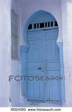 Stock Image - Morocco, Chefchaouen, traditional door. Fotosearch