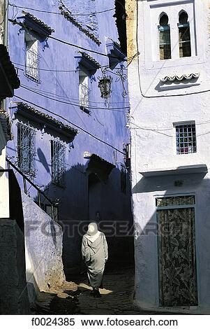 Stock Photography - Morocco, Chefchaouen, whitewashed habitations. Fotosearch