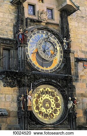 Stock Image - Czech Republic, Prague, city hall, Astronomical clock. Fotosearch