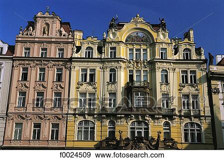 Stock Photo - Czech Republic, Prague, Staromestske Namesti Square, Baroque style facades. Fotosearch