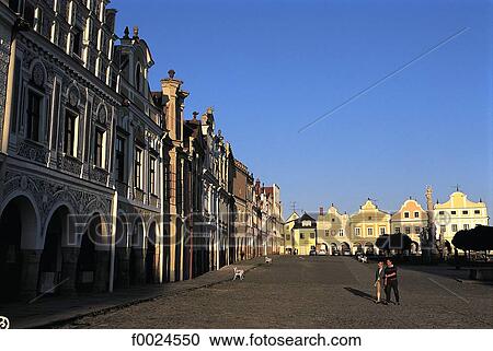 Czech Republic, Telc, typical dwellings lining the main square View Large Photo Image Stock Image - Czech Republic, Telc, typical dwellings lining the main square. Fotosearch