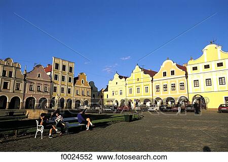 Czech Republic, Telc, typical dwellings lining the main square View Large Photo Image Stock Image - Czech Republic, Telc, typical dwellings lining the main square. Fotosearch