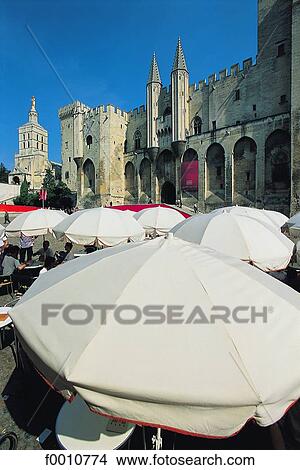 France, Avignon, cafe terrace in front of the Palace of the Popes View Large Photo Image Picture - France, Avignon, cafe terrace in front of the Palace of the Popes. Fotosearch