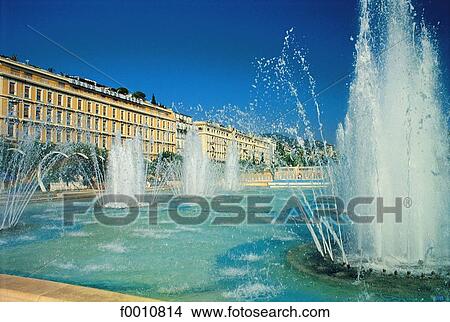 Picture - France, French Riviera, Nice, Massena Square, fountains. Fotosearch