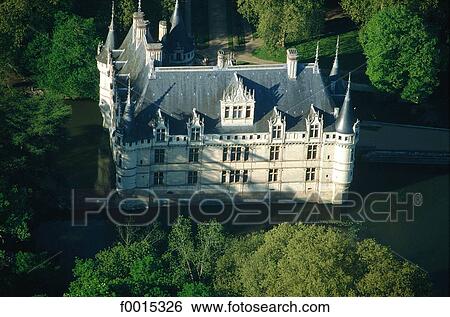 France, Touraine, Azay le Rideau, aerial view of the castle View Large Photo Image Stock Photograph - France, Touraine, Azay le Rideau, aerial view of the castle. Fotosearch