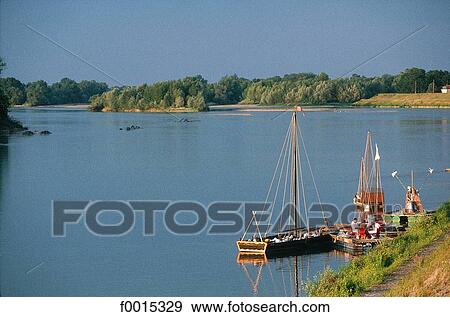 Stock Photo - France, Touraine, Brehemont, traditional boat called gabarre. Fotosearch