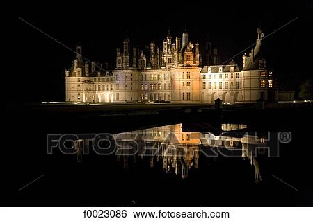 Stock Photograph - France, Touraine, Chambord, castle by night. Fotosearch
