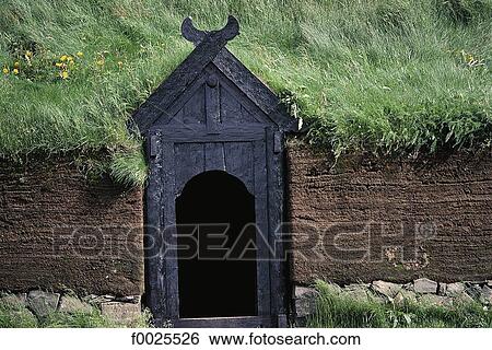 Stock Photograph - Iceland, Thjorsardalur, door of a viking farm. Fotosearch