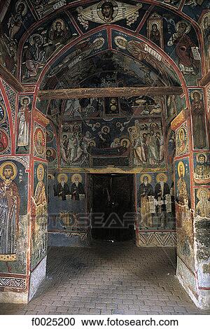 Stock Image - Cyprus, Asinou, church of Panagia Forviotissa, frescoes. Fotosearch