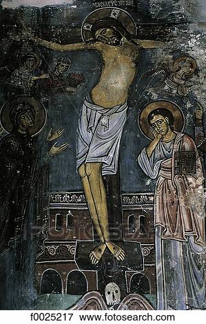 Stock Photo - Cyprus, near Paphos, Ayios Neophytos monastery, frescoe in a carved cave, crucifixion. Fotosearch