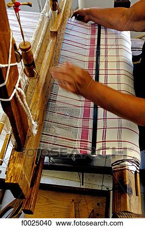 Stock Image - Cyprus, Nicosia, Cypriot craft centre, traditional weaving. Fotosearch