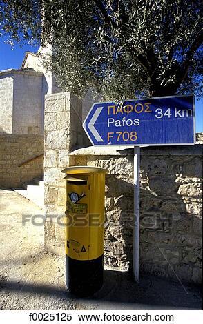 Cyprus, Pegeia, roadsign and letterbox View Large Photo Image Stock Photography - Cyprus, Pegeia, roadsign and letterbox. Fotosearch