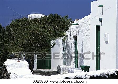 Stock Image - Spain, Canary Islands, Lanzarote, traditional dwellings. Fotosearch