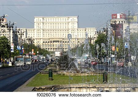 Stock Photograph - Romania, Muntenia, Bucharest, Unirii Boulevard, Palace of the Parliament. Fotosearch