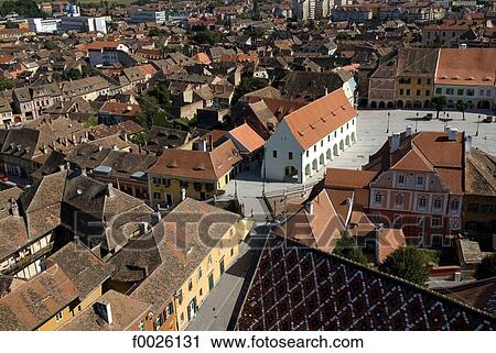 Romania, Transylvania, Sibiu, aerial view of the old city View Large Photo Image Stock Image - Romania, Transylvania, Sibiu, aerial view of the old city. Fotosearch