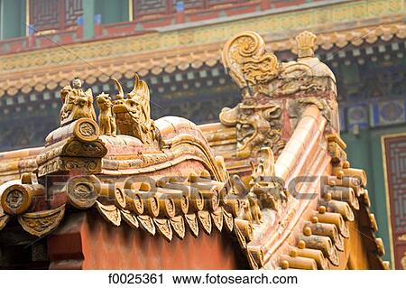 Stock Image - China, Beijing, Forbidden City, close-up of a roof. Fotosearch