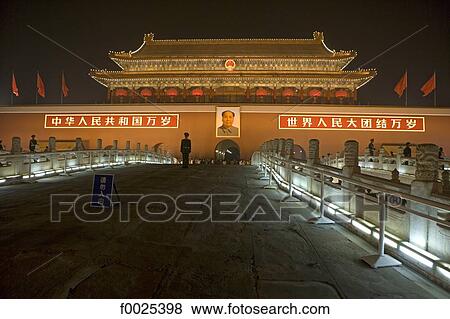 Stock Photo - China, Beijing, Tiananmen Square, Forbidden City by night. Fotosearch