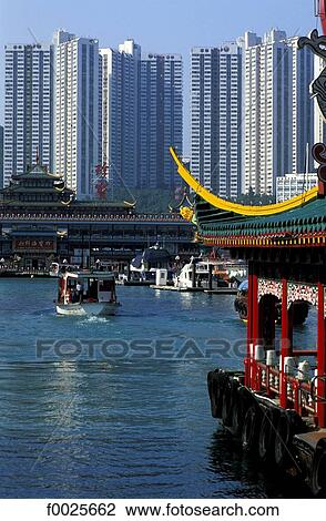 Stock Image - China, Hong Kong, floating restaurant in Aberdeen Bay. Fotosearch