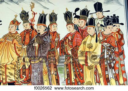 Stock Image - China, Yunnan, Dali, wall painting. Fotosearch