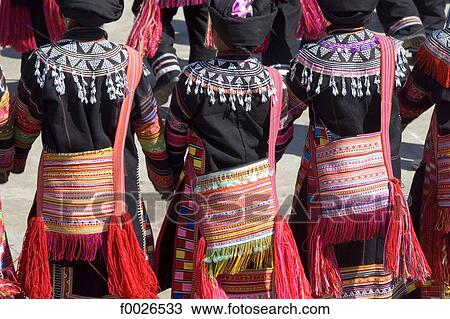 Stock Image - China, Yunnan, Lancang, Lahu dancers. Fotosearch