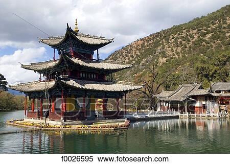 China, Yunnan, Lijiang, black dragon pool Park, pavilion View Large Photo Image Stock Photography - China, Yunnan, Lijiang, black dragon pool Park, pavilion. Fotosearch