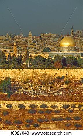 Stock Image - Israel, Jerusalem, overview from Mount of Olives. Fotosearch