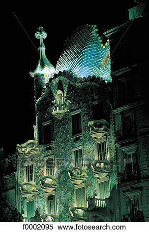 Spain, Barcelona, Casa Batllo la nuit, Gaudi View Large Photo Image Stock Photography - Spain, Barcelona, Casa Batllo la nuit, Gaudi. Fotosearch