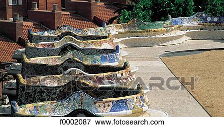 Spain, Barcelona, Park Guell, Gaudi Architecture View Large Photo Image Stock Photo - Spain, Barcelona, Park Guell, Gaudi Architecture . Fotosearch