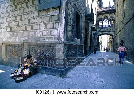 Stock Image - Spain, Barcelona, street musicians. Fotosearch