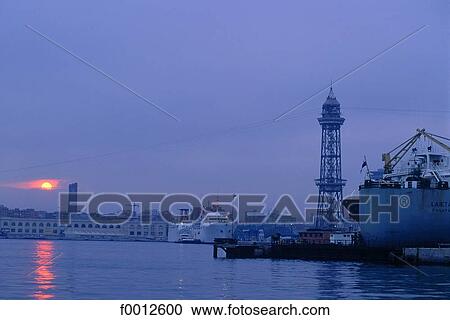 Spain, Barcelona, sunset on the port View Large Photo Image Stock Image - Spain, Barcelona, sunset on the port. Fotosearch