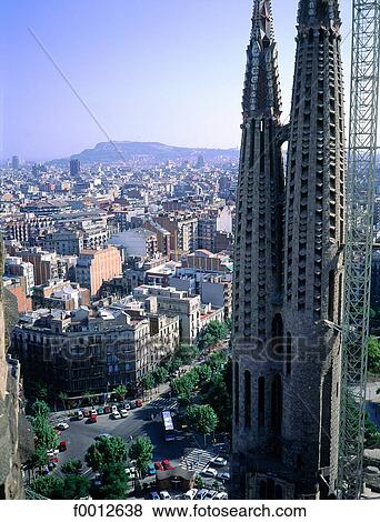 Spain, Barcelona, the Sagrada Familia overhanging the city View Large Photo Image Stock Photo - Spain, Barcelona, the Sagrada Familia overhanging the city. Fotosearch