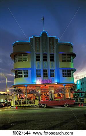United States, Florida, Miami Beach, Art Deco building by night View Large Photo Image Picture - United States, Florida, Miami Beach, Art Deco building by night. Fotosearch