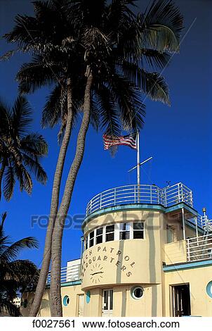 Stock Image - United States, Florida, Miami Beach, Beach Patrol building. Fotosearch