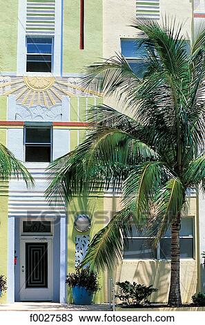 Stock Image - United States, Florida, Miami Beach, Art Deco facade. Fotosearch