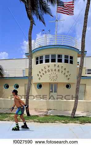 Stock Image - United States, Florida, Miami Beach, Beach Patrol building. Fotosearch