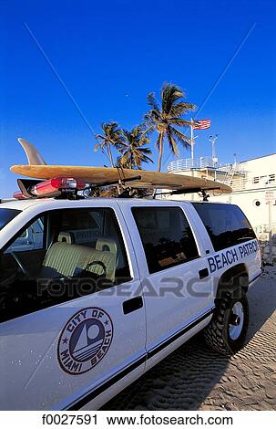Stock Image - United States, Florida, Miami Beach, Beach patrol car. Fotosearch