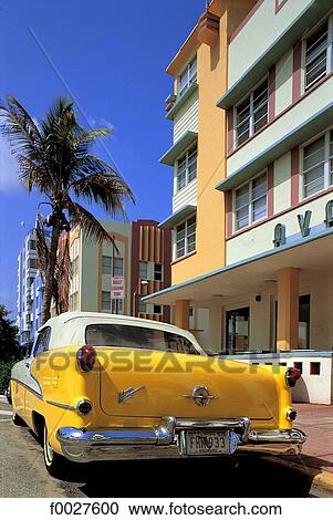 United States, Florida, Miami Beach, Ocean drive, classic car by Art Deco buildings View Large Photo Image Stock Image - United States, Florida, Miami Beach, Ocean drive, classic car by Art Deco buildings. Fotosearch