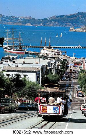 Stock Image - United States, California, San Francisco, cable car et bay. Fotosearch