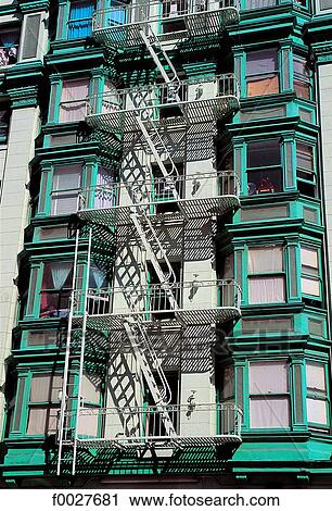 Stock Image - United States, California, San Francisco, victorian building, outdoor stairs. Fotosearch