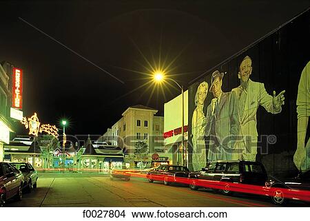 Picture - United States, California, Los Angeles, Hollywood, mural by Eloy Torres at night. Fotosearch