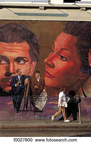Stock Image - United States, California, Los Angeles, Hollywood, mural by Richard Wyatt. Fotosearch