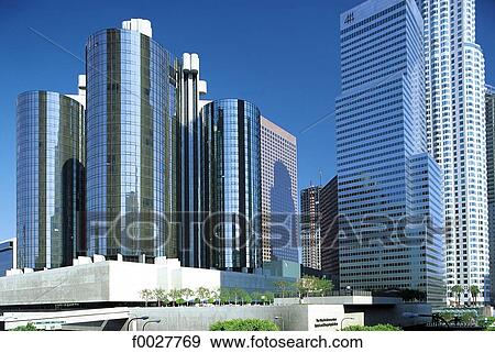 United States, California, Los Angeles, Downtown, highrise buildings View Large Photo Image Stock Photo - United States, California, Los Angeles, Downtown, highrise buildings. Fotosearch