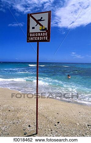 Reunion, Boucan canot, "No bathing" sign View Large Photo Image Stock Image - Reunion, Boucan canot, "No bathing" sign. Fotosearch
