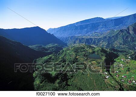 Reunion, Cilaos cirque, aerial view View Large Photo Image Stock Image - Reunion, Cilaos cirque, aerial view. Fotosearch