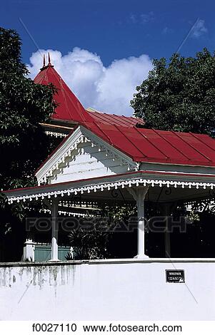Stock Image - Reunion, Saint-Denis, colonial style houses. Fotosearch