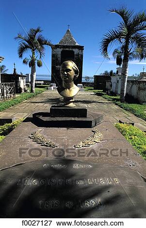 Stock Photo - Reunion, Saint-Paul, maritime cemetery, French poet Leconte de Lisle grave. Fotosearch