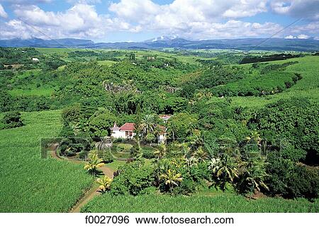 Reunion, Sainte-Suzanne, ancient sugar cane plantation, aerial view View Large Photo Image Stock Photograph - Reunion, Sainte-Suzanne, ancient sugar cane plantation, aerial view . Fotosearch