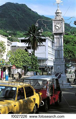Stock Photograph - Seychelles, Mahé, Victoria, the Clock Tower reproduction. Fotosearch