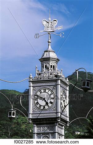 Stock Photography - Seychelles, Mahé, Victoria, the Clock Tower reproduction. Fotosearch