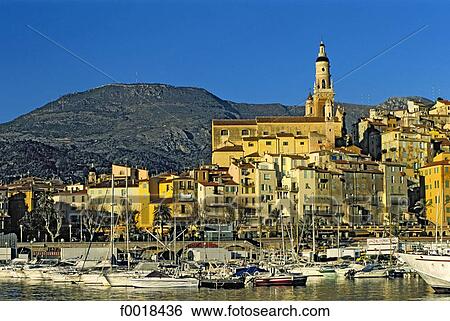 Stock Photograph - France, French Riviera, Menton, old city and harbour. Fotosearch